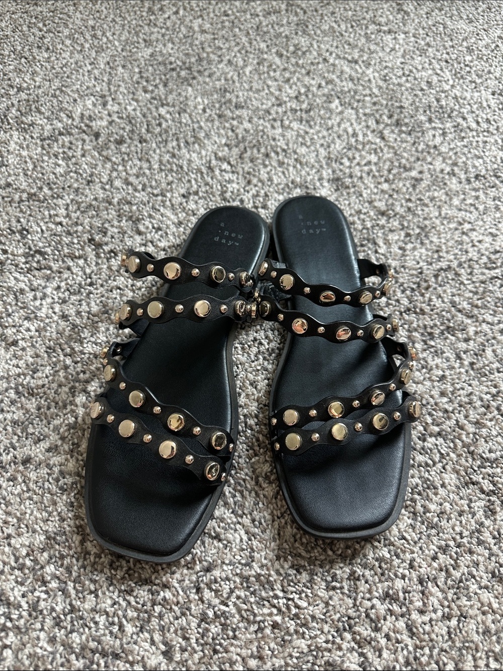 Black & Gold Studded Slide Sandals